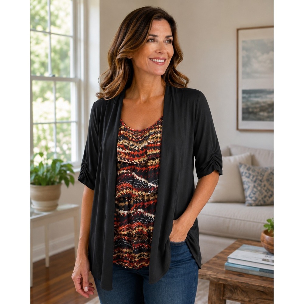 Dressbarn Womens L 14/16 2-in-1 Cardigan Top Layered Inset Stretch Knit Fall
